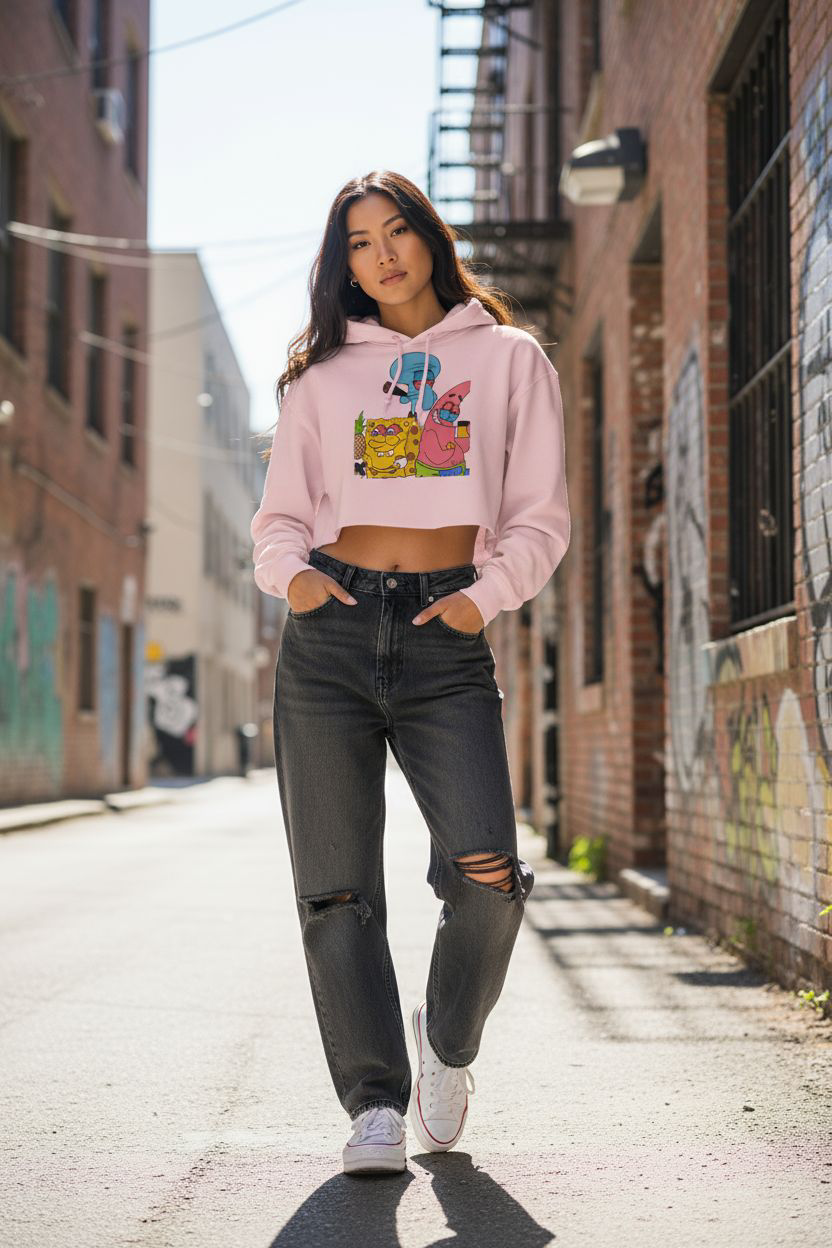 Sm0king Spongebob crop top hoodie